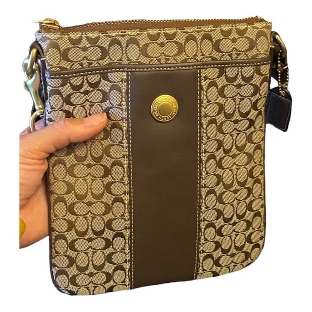COACH Signature Canvas Leather Camera Crossbody Bag Brown Khaki Y2K Vintage - Picture 6 of 9